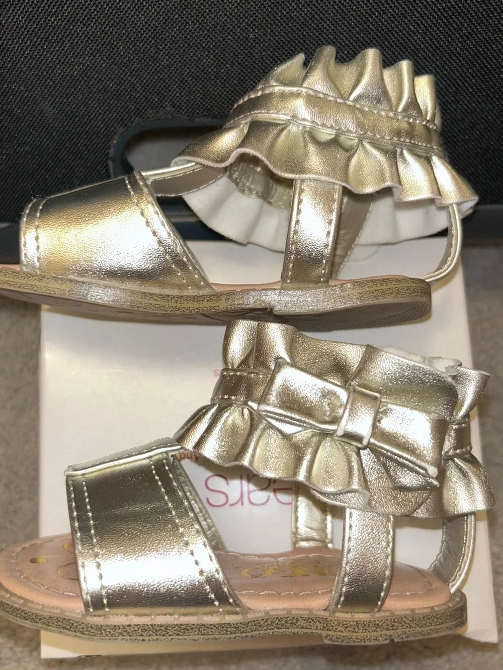 BONGO Metallic Gold Ruffle Ankle Strap Sandals